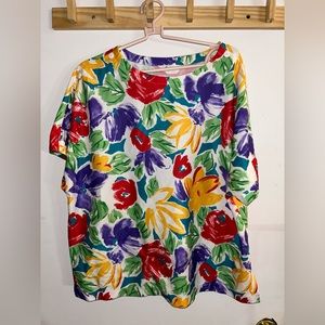 Vintage Lady Devon Women’s Sweater Floral Colorful Made In USA Sz 40 20W